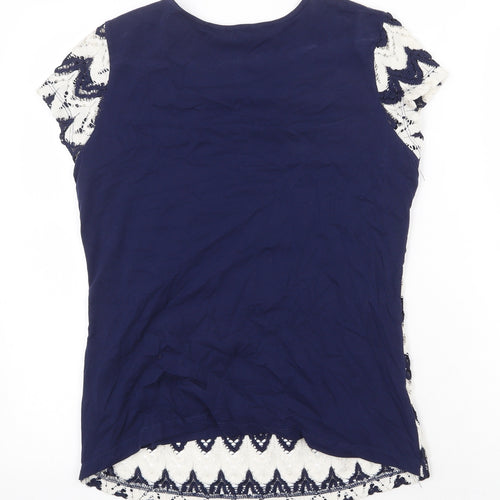 Dorothy Perkins Womens Blue Striped Polyester Basic T-Shirt Size 12 Scoop Neck