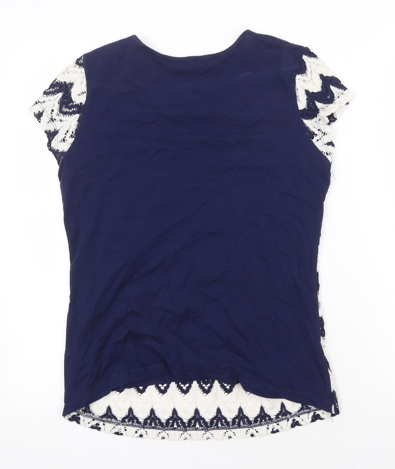 Dorothy Perkins Womens Blue Striped Polyester Basic T-Shirt Size 12 Scoop Neck