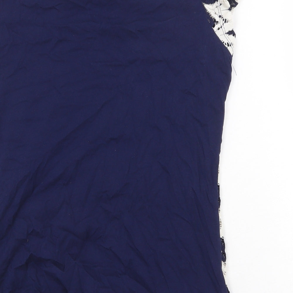 Dorothy Perkins Womens Blue Striped Polyester Basic T-Shirt Size 12 Scoop Neck