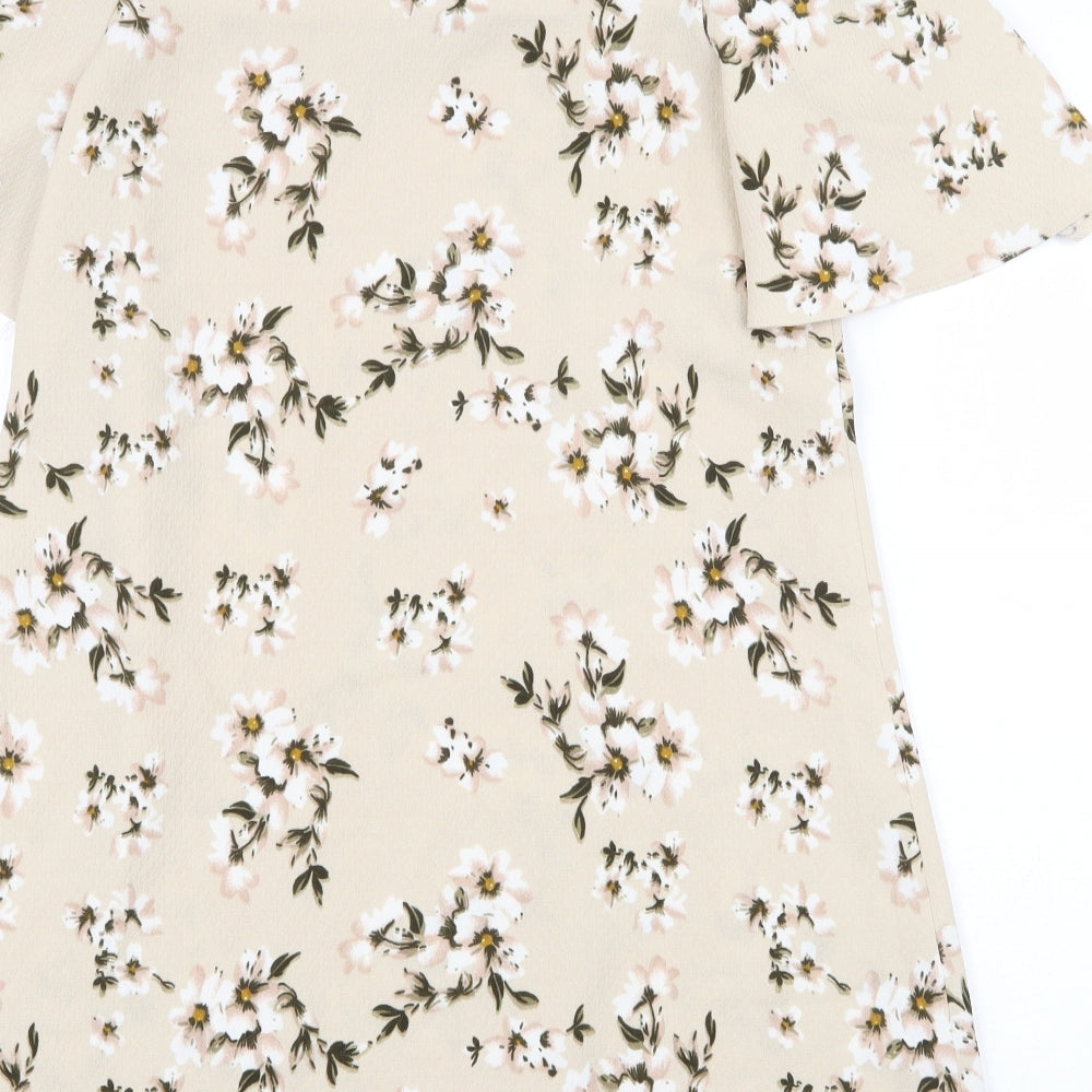 Girl in Mind Womens Beige Floral Polyester Mini Size 10 Off the Shoulder Pullover