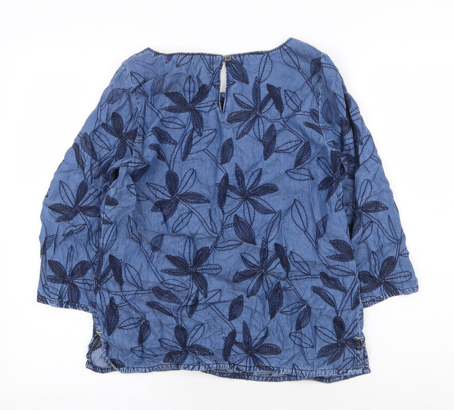 White Stuff Womens Blue Floral Lyocell Basic Blouse Size 6 Boat Neck