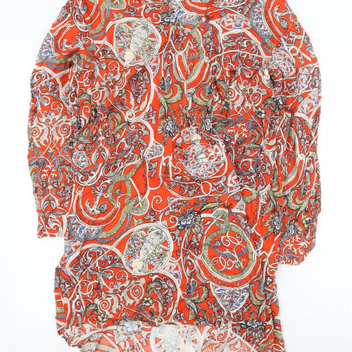 H&M Womens Orange Geometric Viscose A-Line Size 6 V-Neck Pullover