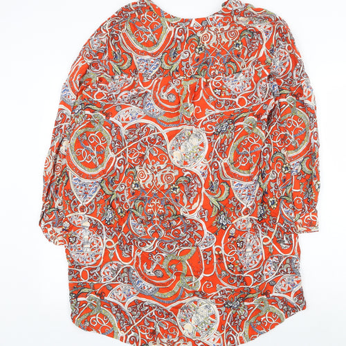 H&M Womens Orange Geometric Viscose A-Line Size 6 V-Neck Pullover