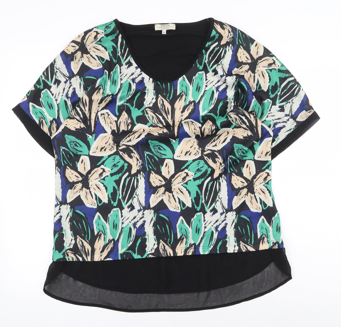 Papaya Womens Multicoloured Geometric Polyester Basic Blouse Size 14 Round Neck