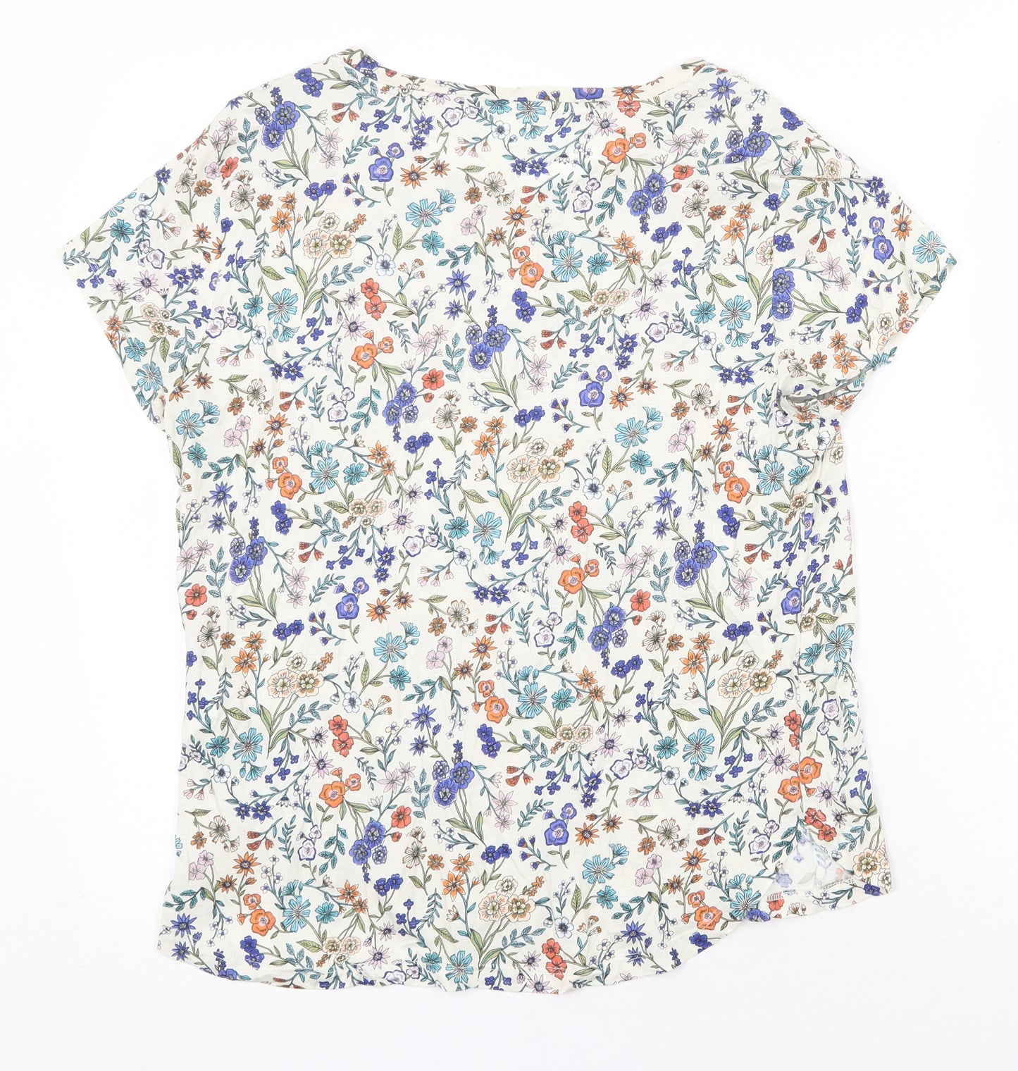 H&M Womens Beige Floral 100% Cotton Basic T-Shirt Size M Round Neck