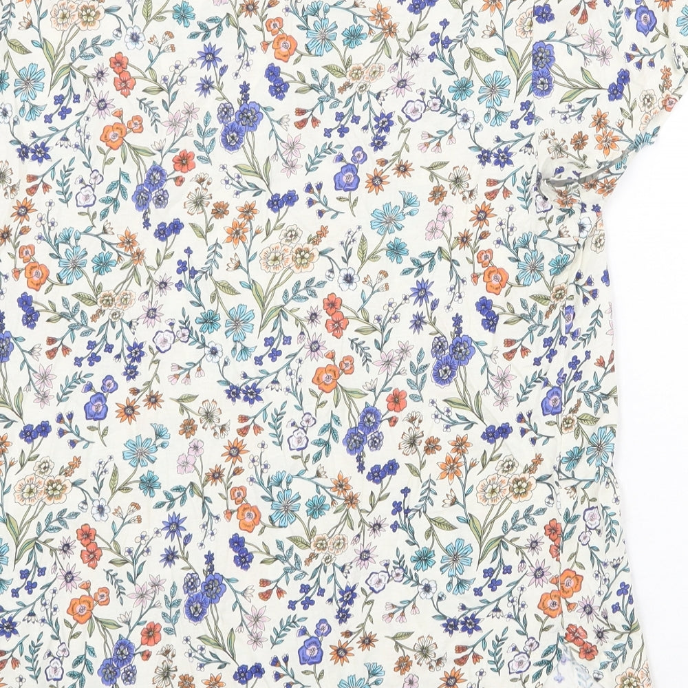 H&M Womens Beige Floral 100% Cotton Basic T-Shirt Size M Round Neck