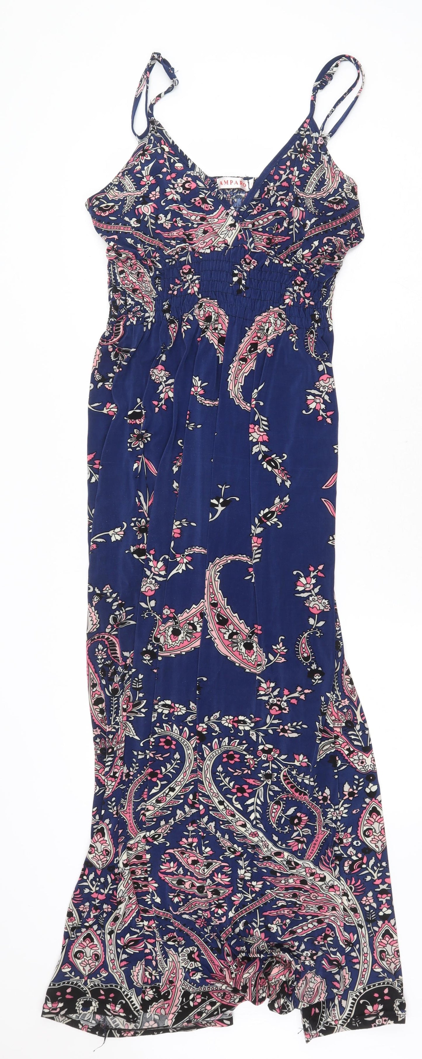 Amparo Womens Blue Paisley Polyester Slip Dress Size L V-Neck Pullover