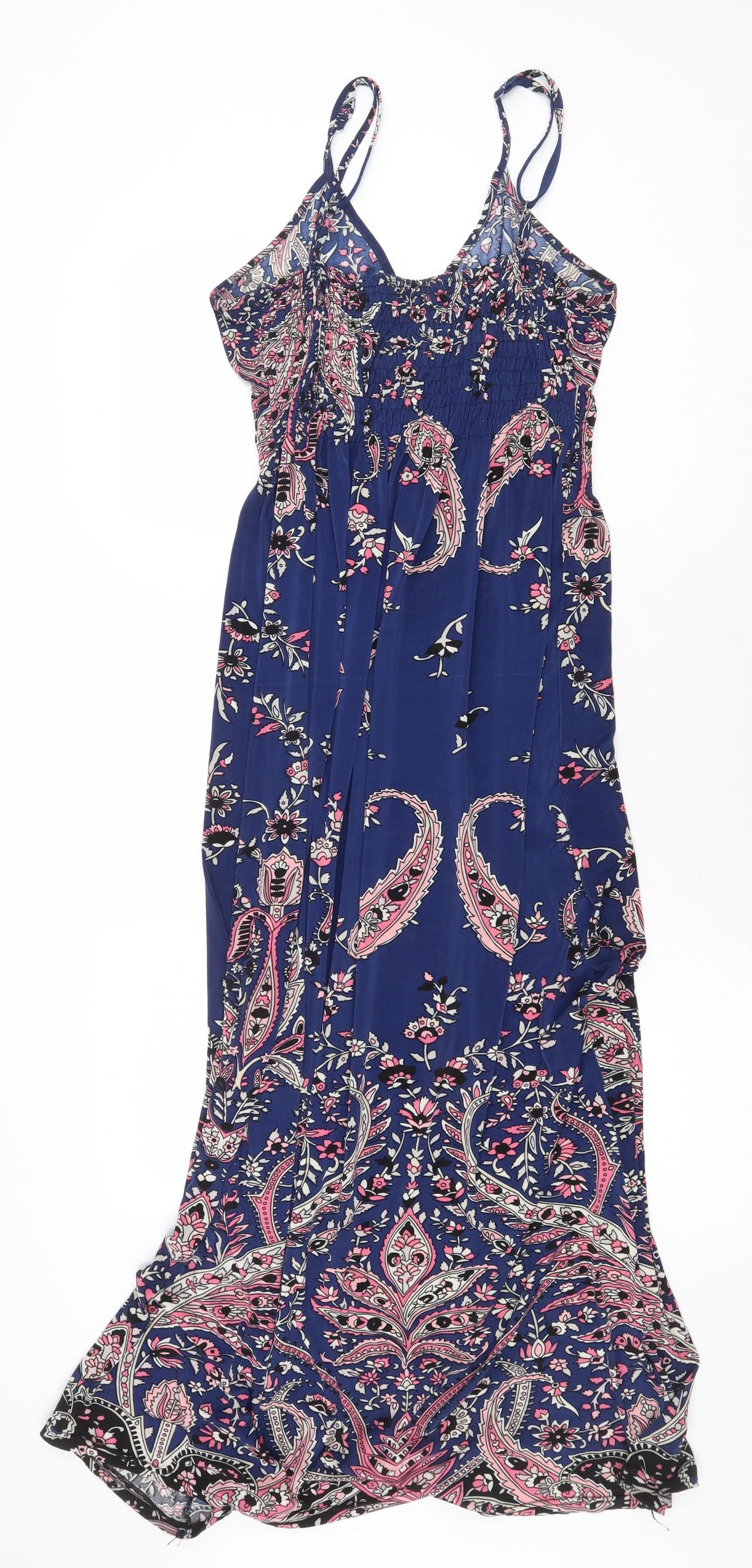 Amparo Womens Blue Paisley Polyester Slip Dress Size L V-Neck Pullover