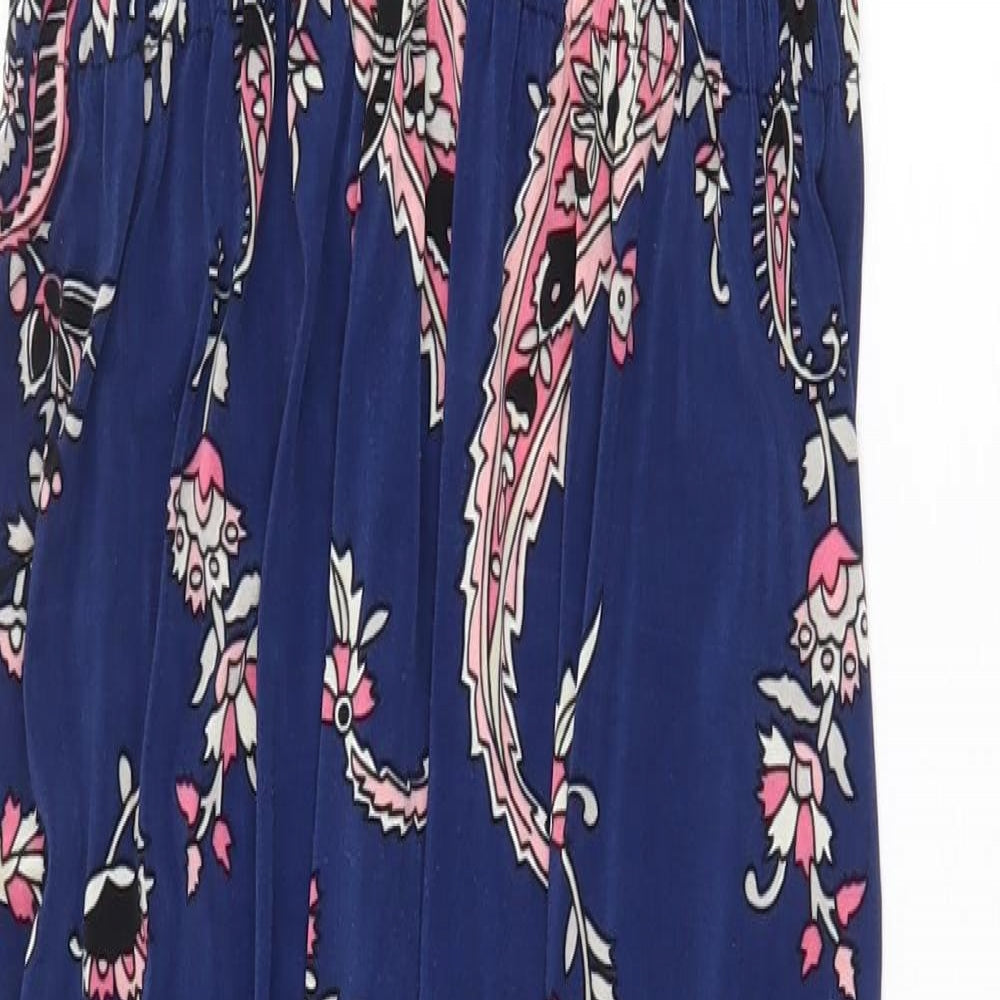 Amparo Womens Blue Paisley Polyester Slip Dress Size L V-Neck Pullover