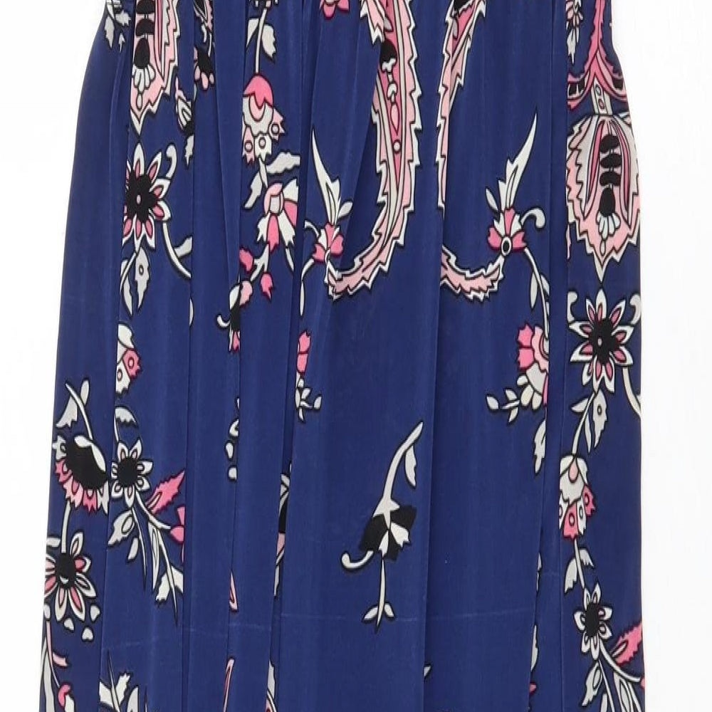 Amparo Womens Blue Paisley Polyester Slip Dress Size L V-Neck Pullover
