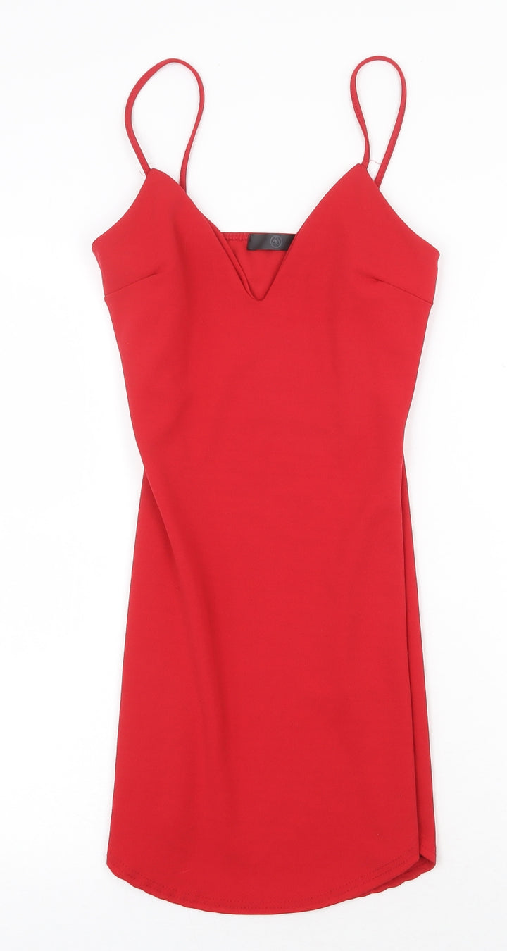 Missguided Womens Red Polyester Slip Dress Size 8 V-Neck Pullover