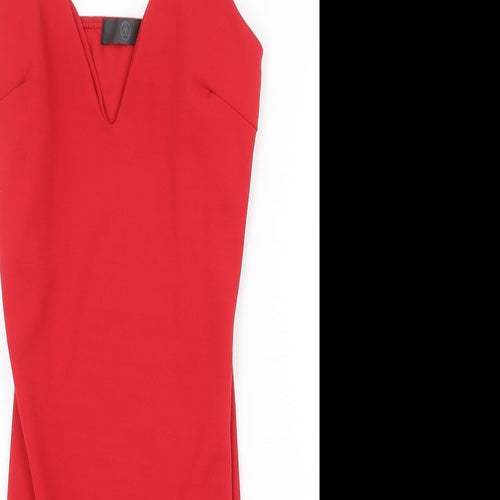 Missguided Womens Red Polyester Slip Dress Size 8 V-Neck Pullover