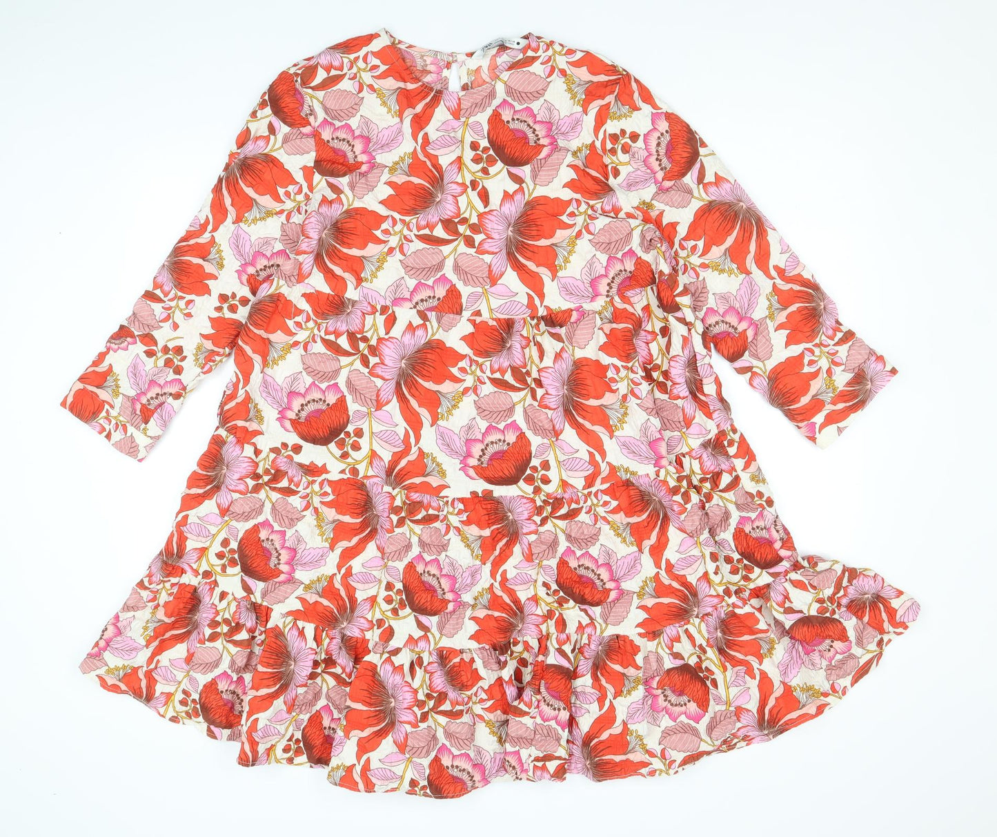 Zara Womens Multicoloured Floral Polyester Trapeze & Swing Size M Round Neck Button