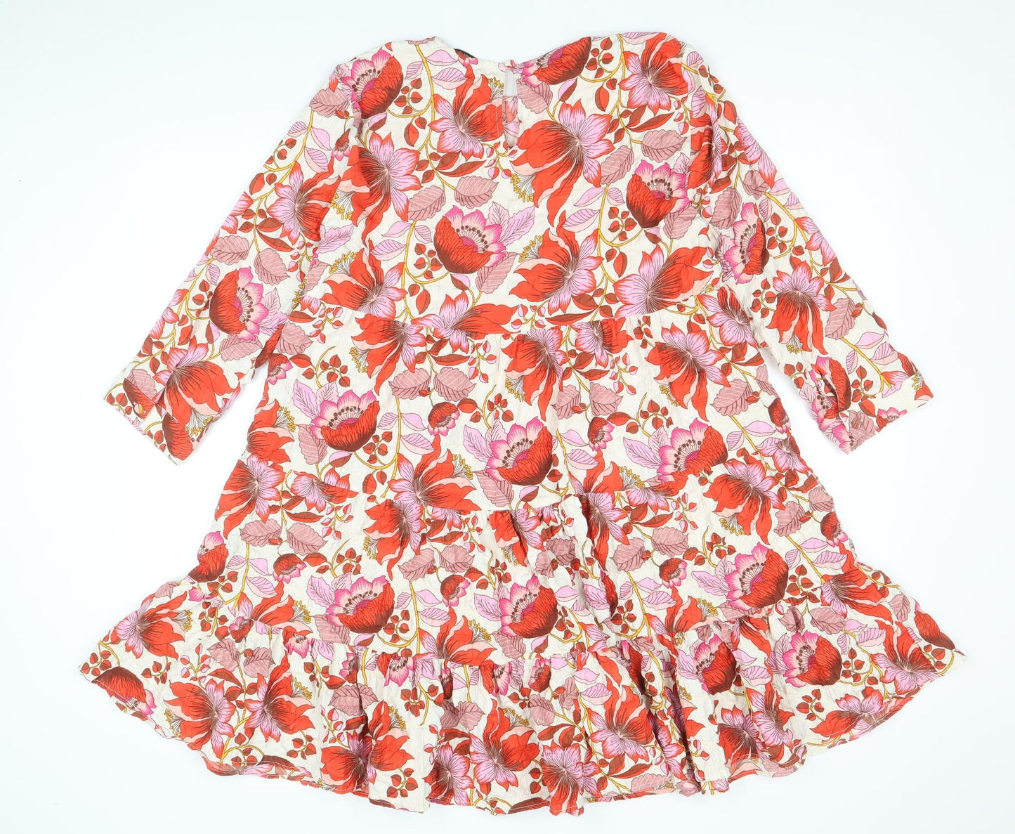 Zara Womens Multicoloured Floral Polyester Trapeze & Swing Size M Round Neck Button