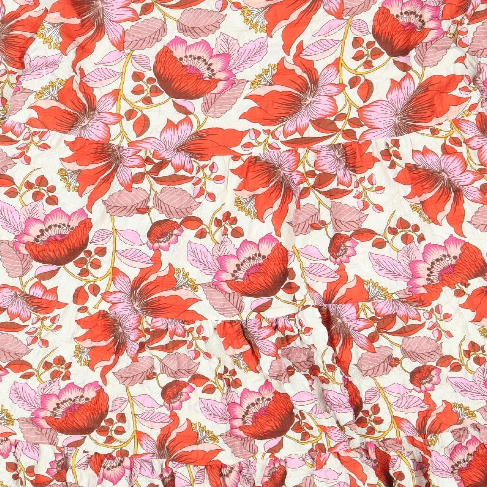 Zara Womens Multicoloured Floral Polyester Trapeze & Swing Size M Round Neck Button