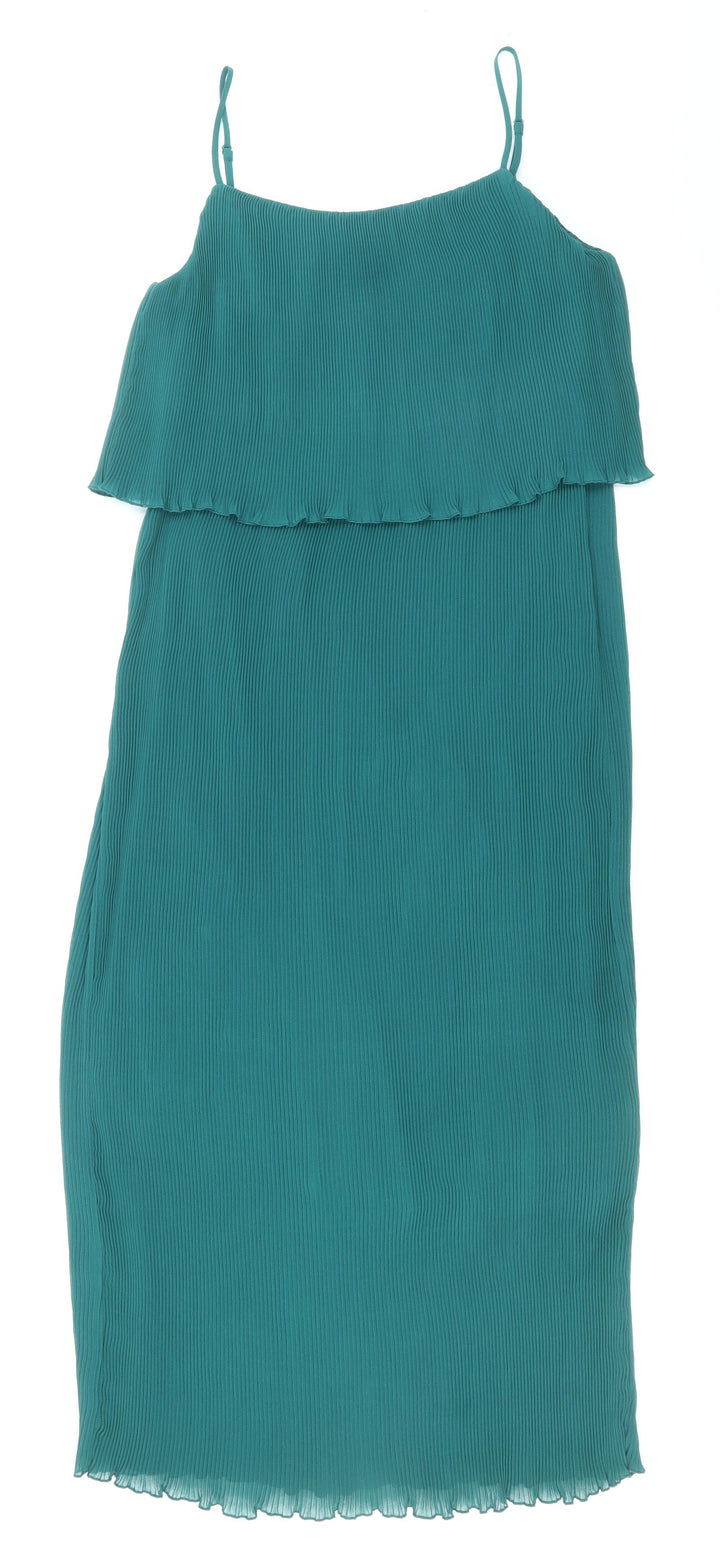 Marks and Spencer Womens Green Polyester Slip Dress Size 10 Square Neck Pullover - Plisse