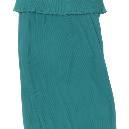 Marks and Spencer Womens Green Polyester Slip Dress Size 10 Square Neck Pullover - Plisse