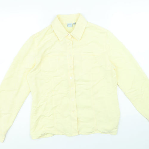 Anne Brooks Womens Yellow Viscose Basic Button-Up Size 10 Collared
