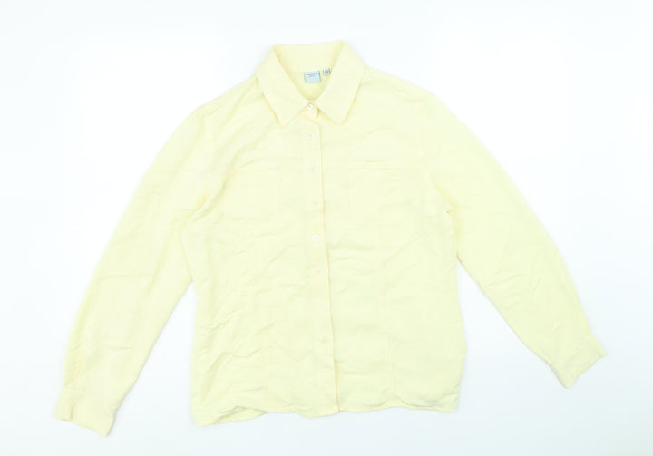 Anne Brooks Womens Yellow Viscose Basic Button-Up Size 10 Collared