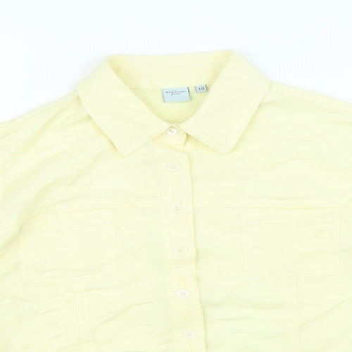 Anne Brooks Womens Yellow Viscose Basic Button-Up Size 10 Collared