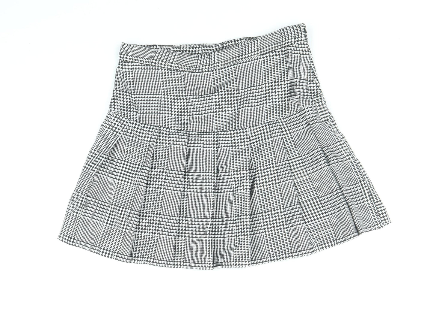 H&M Girls Black Houndstooth Polyester A-Line Skirt Size 11-12 Years Regular Zip