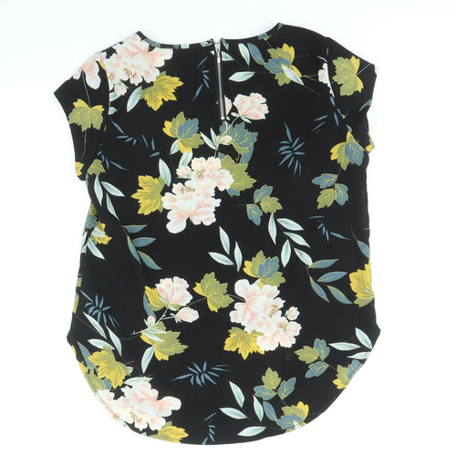 Only Womens Black Floral Polyester Basic Blouse Size 6 Scoop Neck