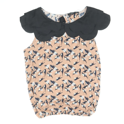 Atmosphere Womens Brown Geometric Polyester Basic Blouse Size 10 Collared - Bird Print Elastic Hem