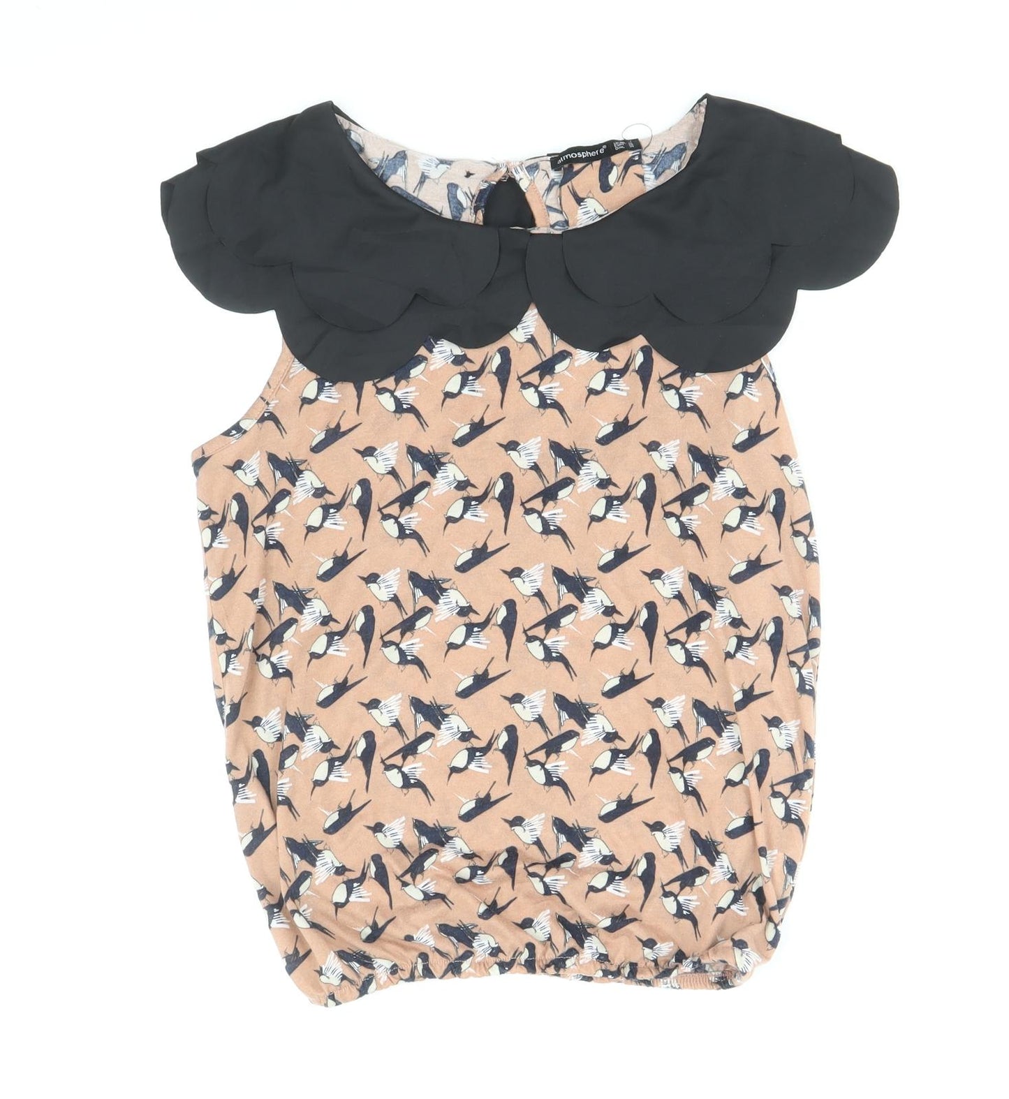 Atmosphere Womens Brown Geometric Polyester Basic Blouse Size 10 Collared - Bird Print Elastic Hem
