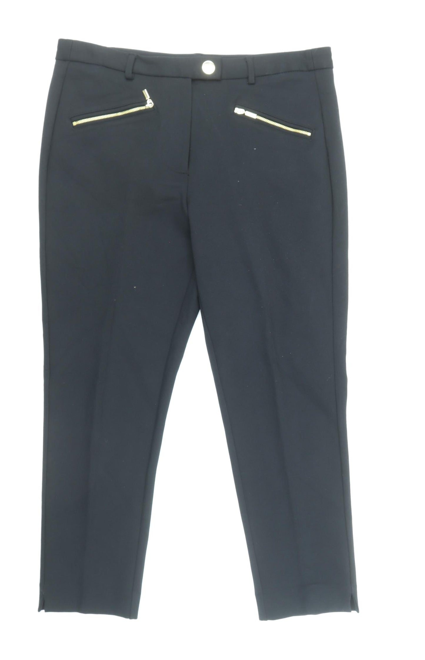 Marks and Spencer Womens Black Viscose Capri Trousers Size 14 Regular Zip