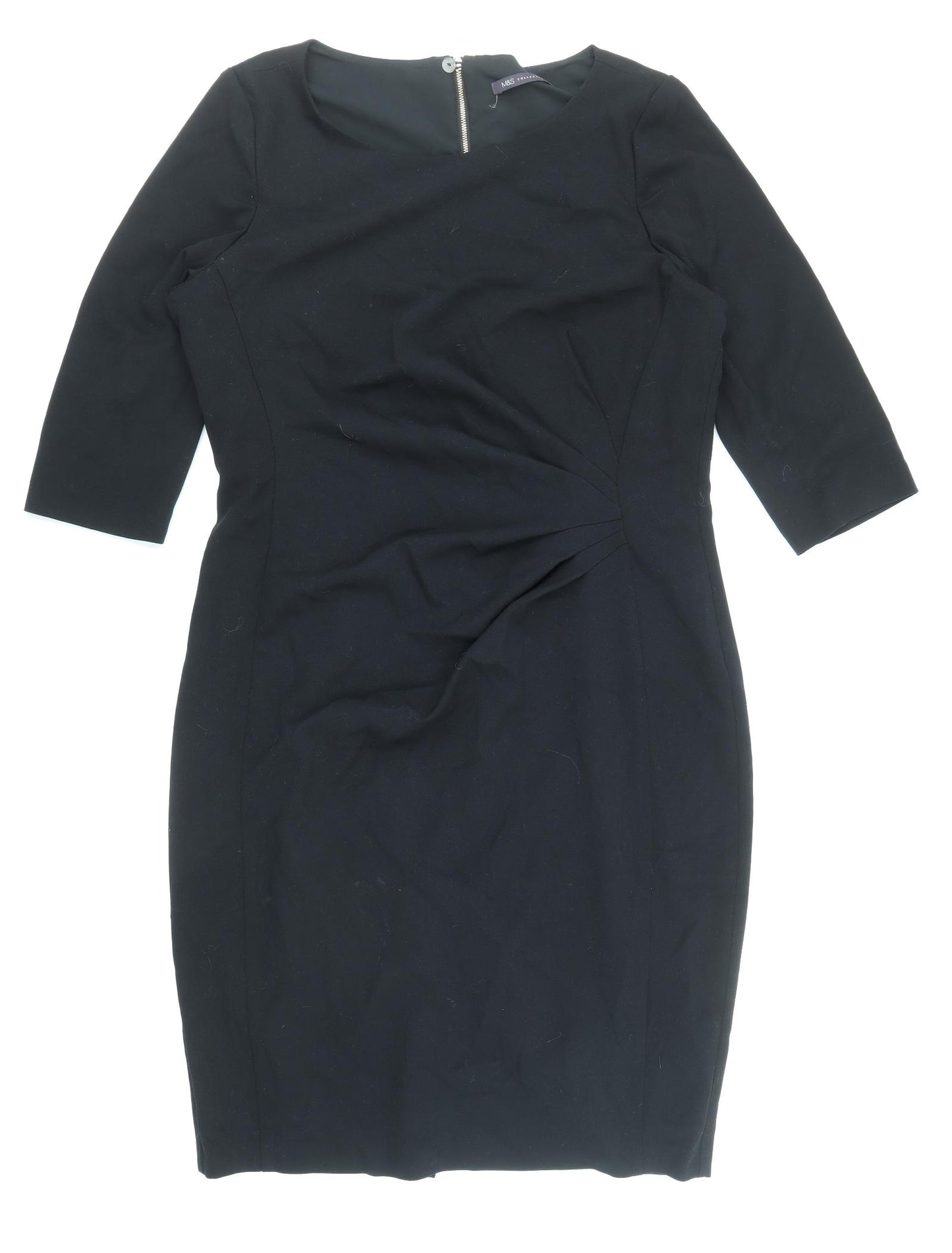 Marks and Spencer Womens Black Polyester Pencil Dress Size 18 Boat Neck Zip