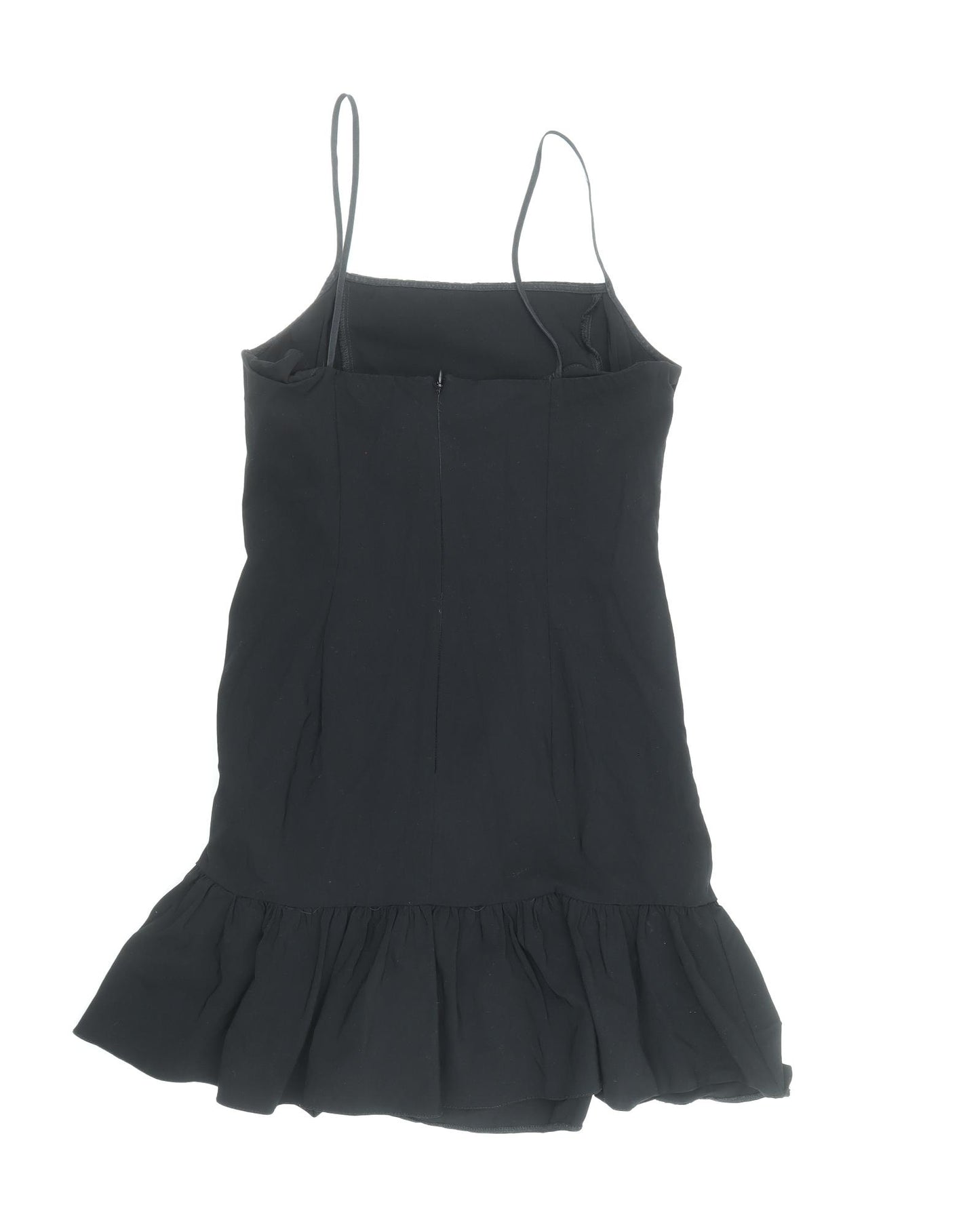 Topshop Womens Black Viscose Slip Dress Size 10 Square Neck Zip