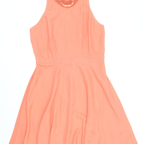 Oasis Womens Pink Polyester Fit & Flare Size 10 Round Neck Button
