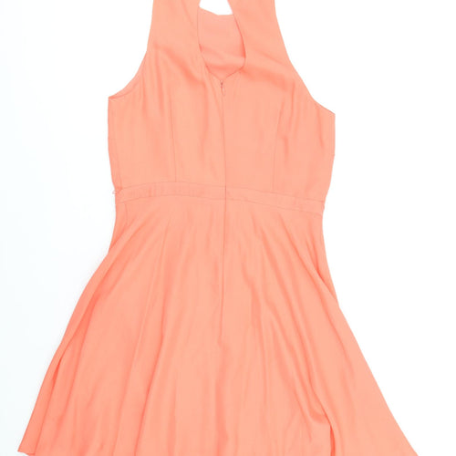 Oasis Womens Pink Polyester Fit & Flare Size 10 Round Neck Button