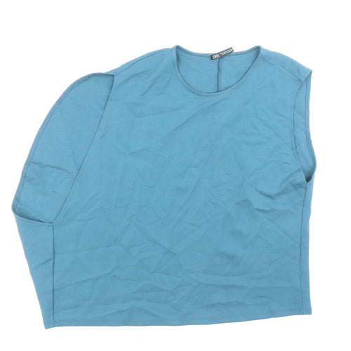 Zara Womens Blue Lyocell Basic T-Shirt Size M Round Neck