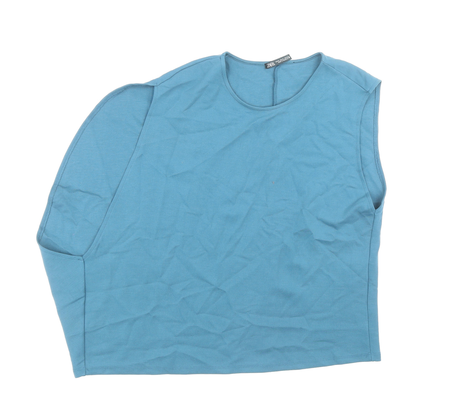 Zara Womens Blue Lyocell Basic T-Shirt Size M Round Neck