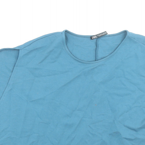Zara Womens Blue Lyocell Basic T-Shirt Size M Round Neck