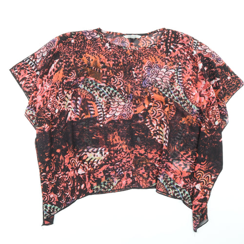 Peacocks Womens Multicoloured Geometric Polyester Basic Blouse Size S Boat Neck