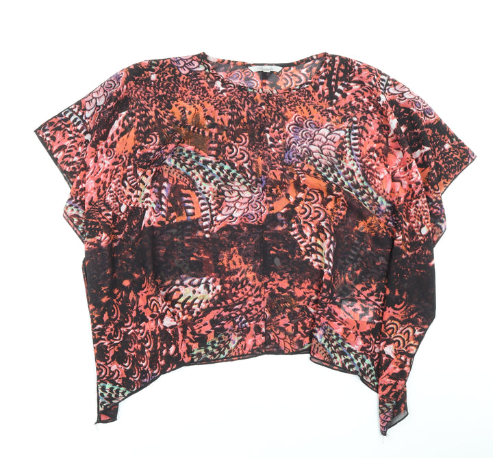 Peacocks Womens Multicoloured Geometric Polyester Basic Blouse Size S Boat Neck