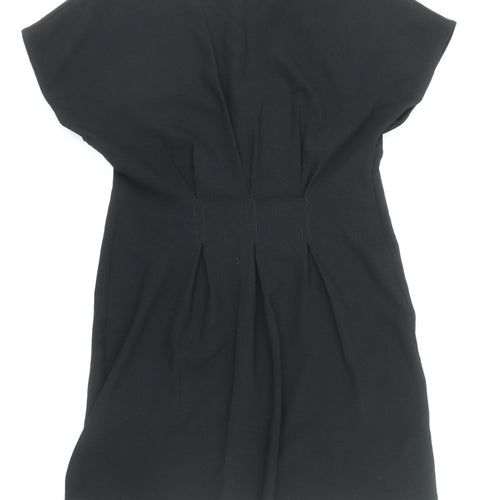 ASOS Womens Black Polyester A-Line Size 12 Boat Neck Zip - Pleat Detail