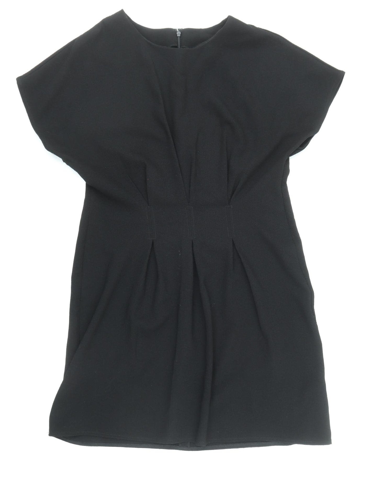 ASOS Womens Black Polyester A-Line Size 12 Boat Neck Zip - Pleat Detail