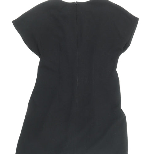 ASOS Womens Black Polyester A-Line Size 12 Boat Neck Zip - Pleat Detail