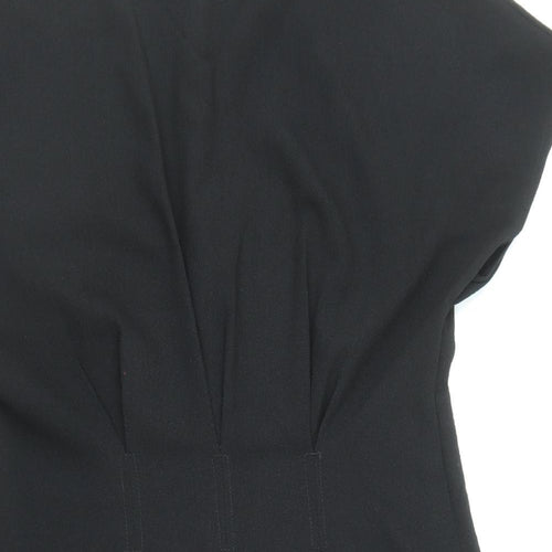 ASOS Womens Black Polyester A-Line Size 12 Boat Neck Zip - Pleat Detail