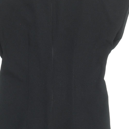 ASOS Womens Black Polyester A-Line Size 12 Boat Neck Zip - Pleat Detail