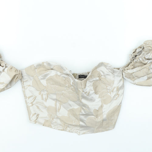 I SAW IT FIRST Womens Gold Polyester Cropped Blouse Size 8 Off the Shoulder - Metallic