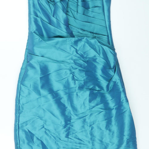 Kelsey Rose Womens Blue Polyester Sheath Size 10 One Shoulder Zip - Pleat Detail