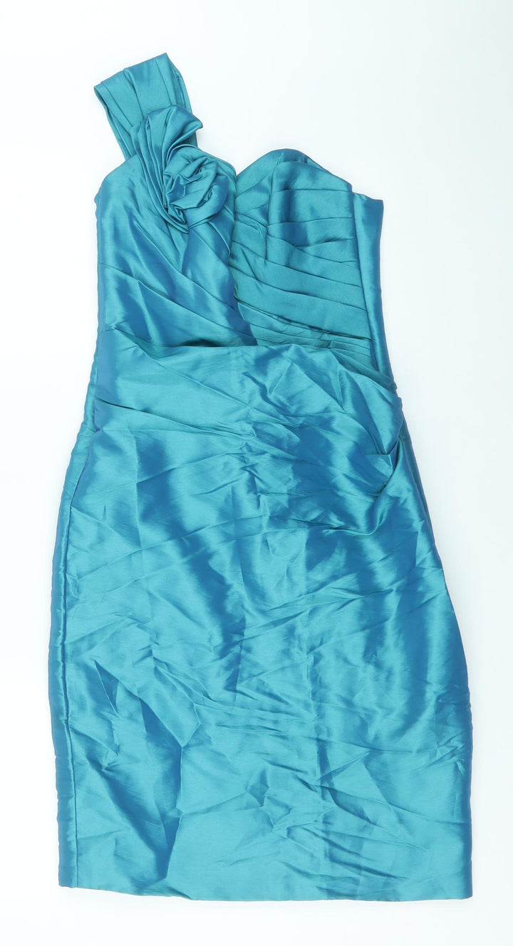 Kelsey Rose Womens Blue Polyester Sheath Size 10 One Shoulder Zip - Pleat Detail