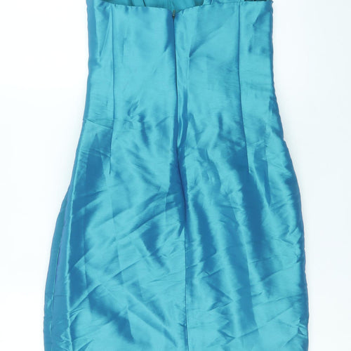 Kelsey Rose Womens Blue Polyester Sheath Size 10 One Shoulder Zip - Pleat Detail