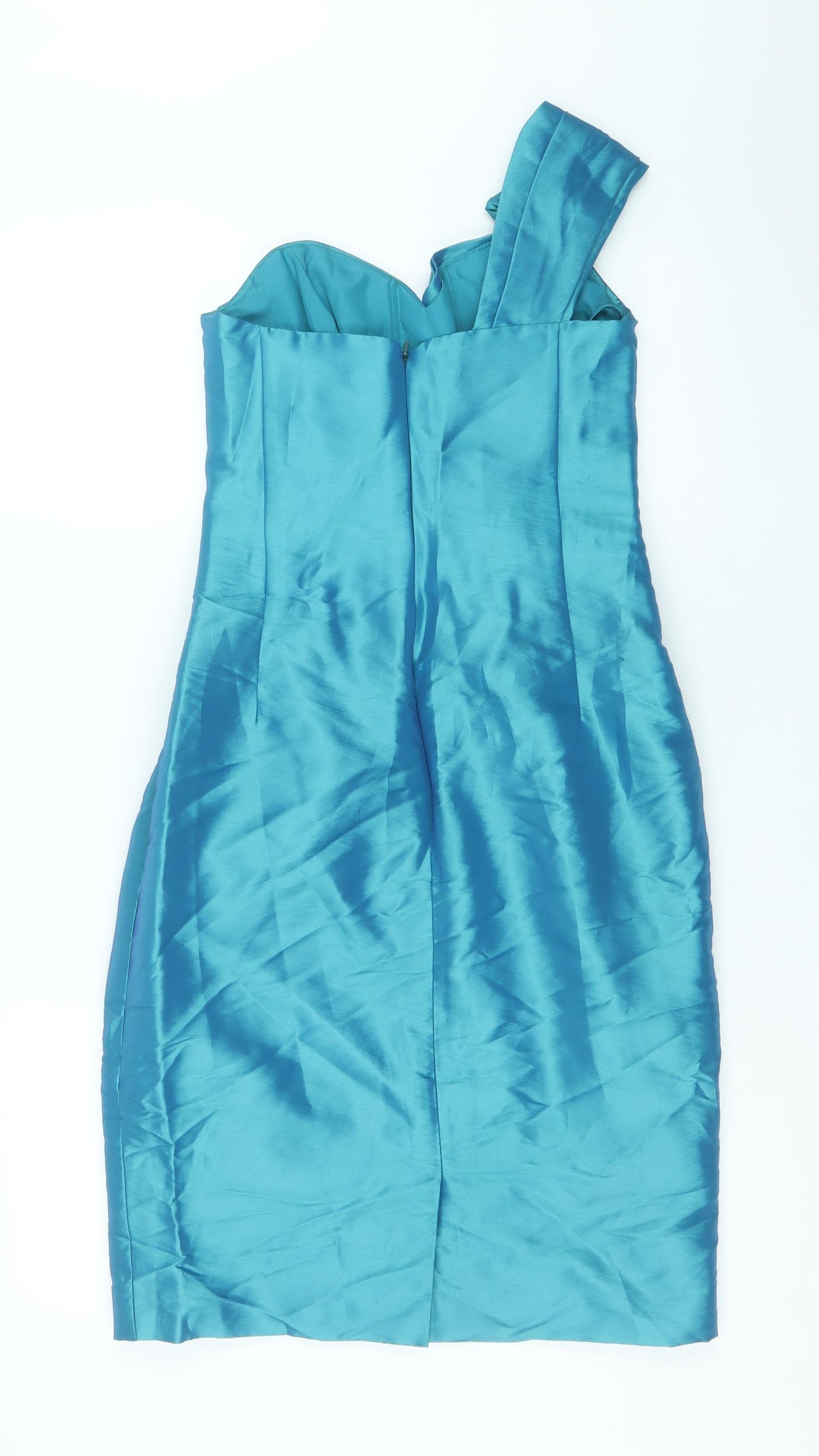 Kelsey Rose Womens Blue Polyester Sheath Size 10 One Shoulder Zip - Pleat Detail