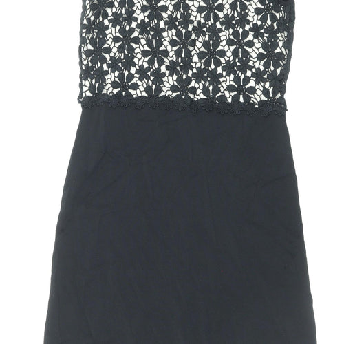 Phase Eight Womens Black Viscose Pencil Dress Size 10 Boat Neck Zip - Lace Top