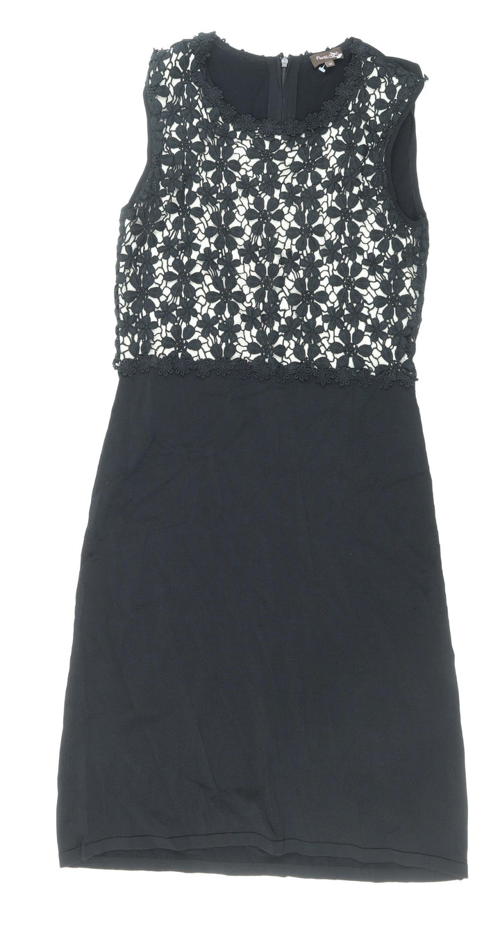 Phase Eight Womens Black Viscose Pencil Dress Size 10 Boat Neck Zip - Lace Top